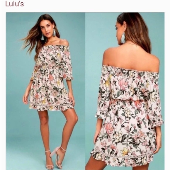 Lulus Dresses & Skirts - Lulu’s floral Summer dress off the shoulder Sz L Beach wedding